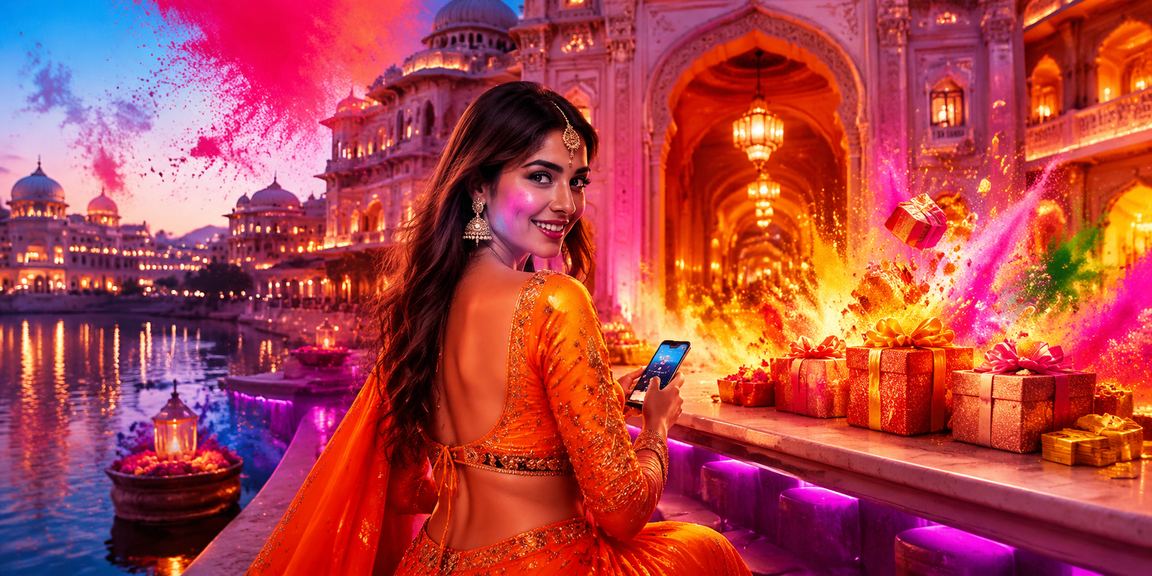 Mobile user enjoying casino promotions during Holi festival